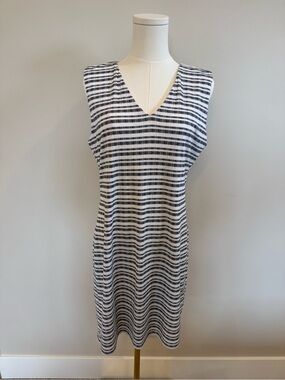 1.STATE White Sleeveless Knit Dress with Black Stripes